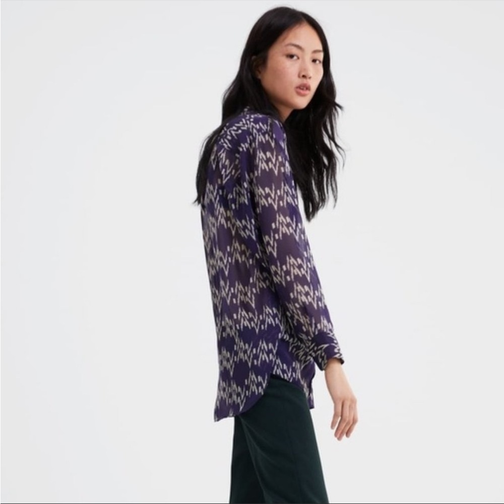 ZARA Navy Blue Tribal Stripe Button Down Shirt